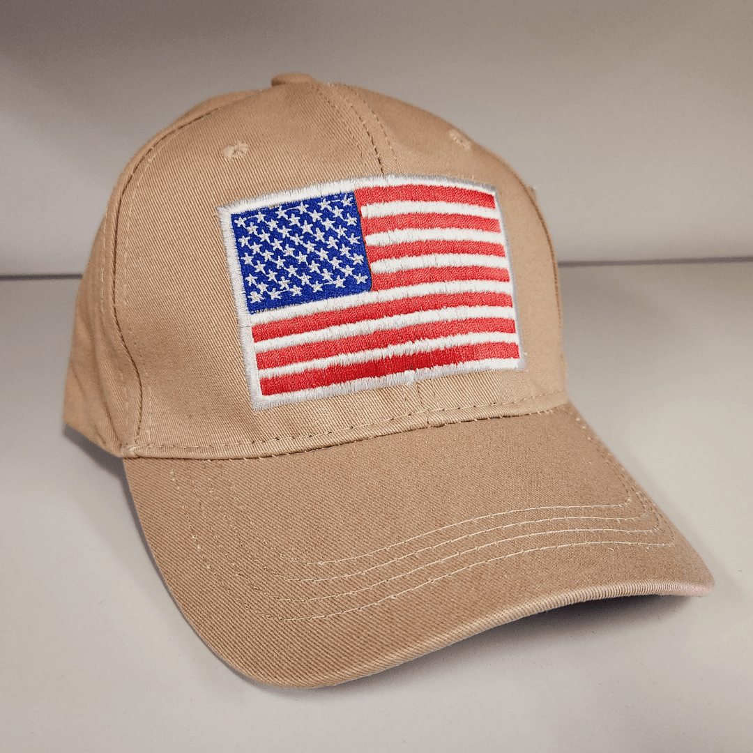 Patriotic Flag Patch Embroidered Hat (Khaki) - PatriotDepot.com