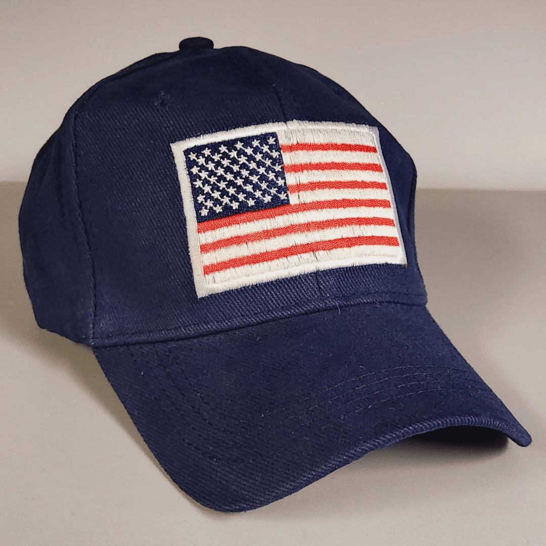 Patriotic Flag Patch Embroidered Hat (Navy) - PatriotDepot.com