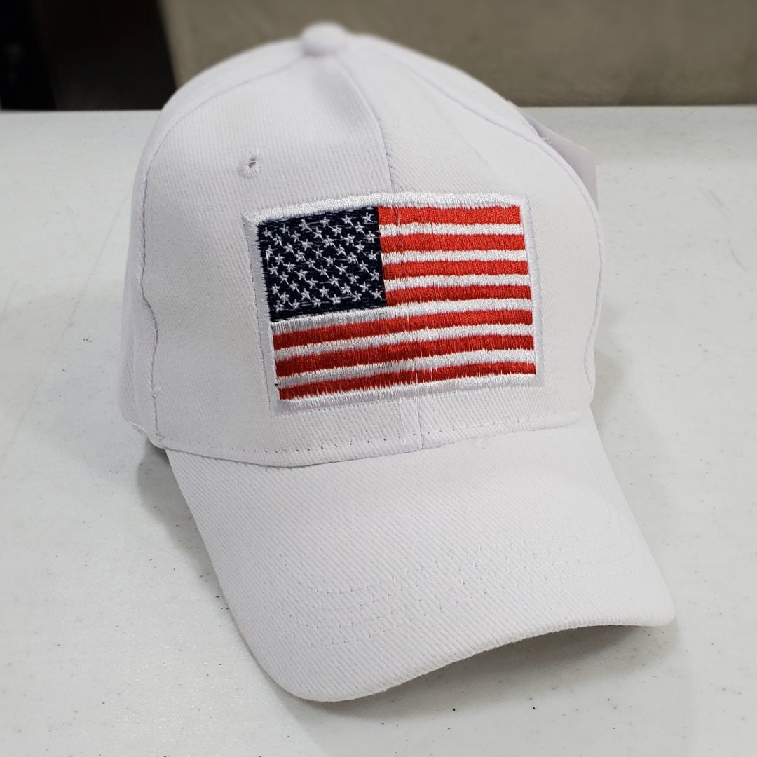 Patriotic Flag Patch Embroidered Hat (White) - PatriotDepot.com