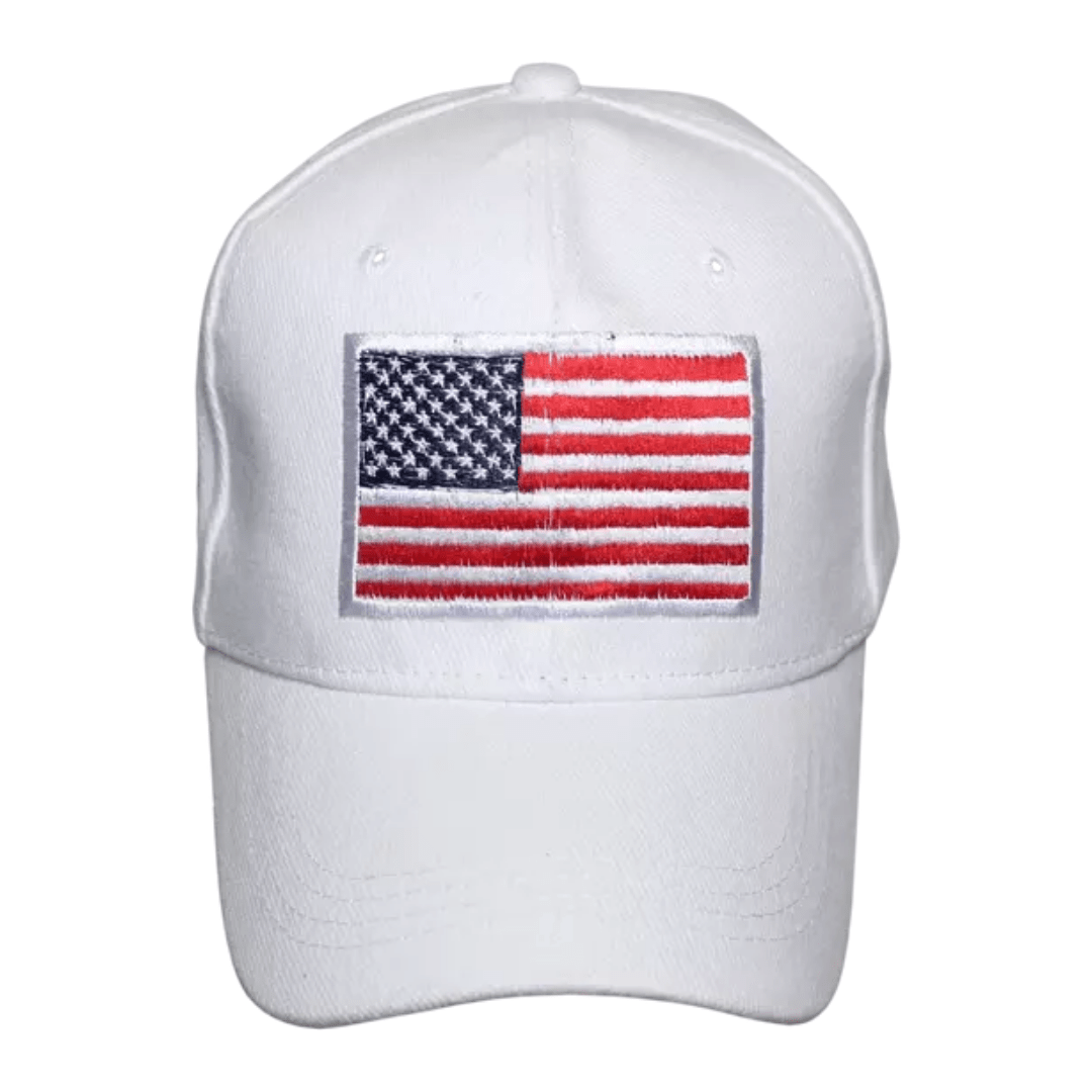 Patriotic Flag Patch Embroidered Hat (White) - PatriotDepot.com