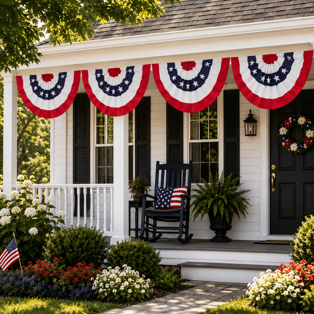 Patriotic Porch Bunting Fans – Four Pack | 3x6 Ft USA Flag Style - PatriotDepot.com