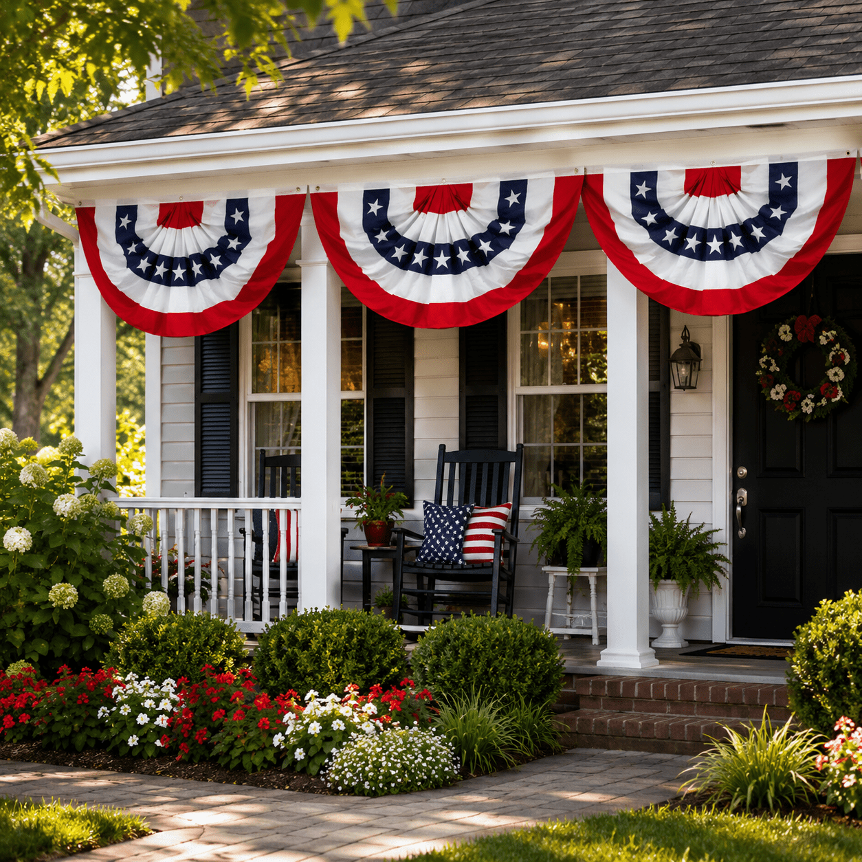 Patriotic Red, White, & Blue Fan Bunting America 250th 3'x5' (3 Pack) - PatriotDepot.com