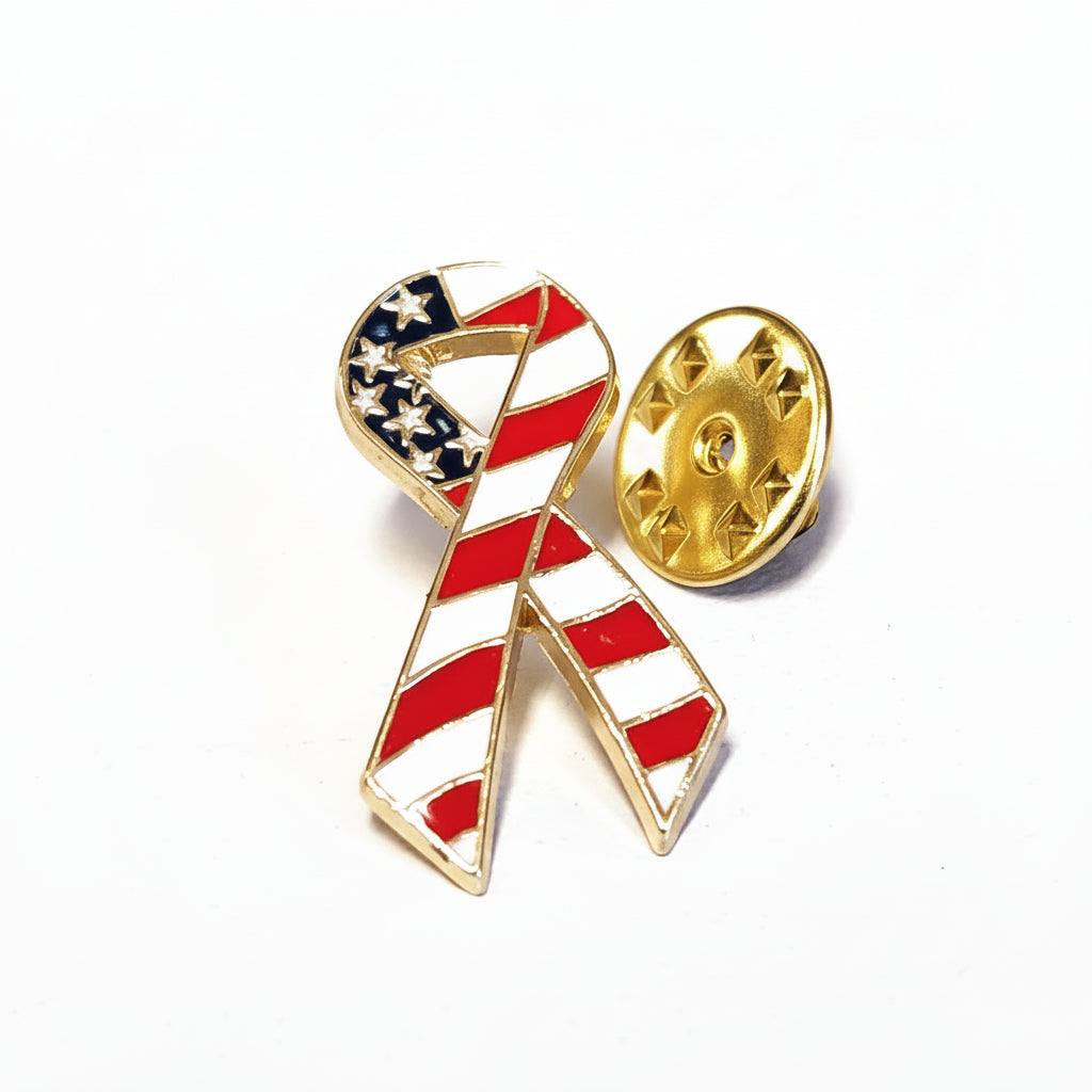 Patriotic Ribbon Lapel Pin (Gold Plated) - PatriotDepot.com