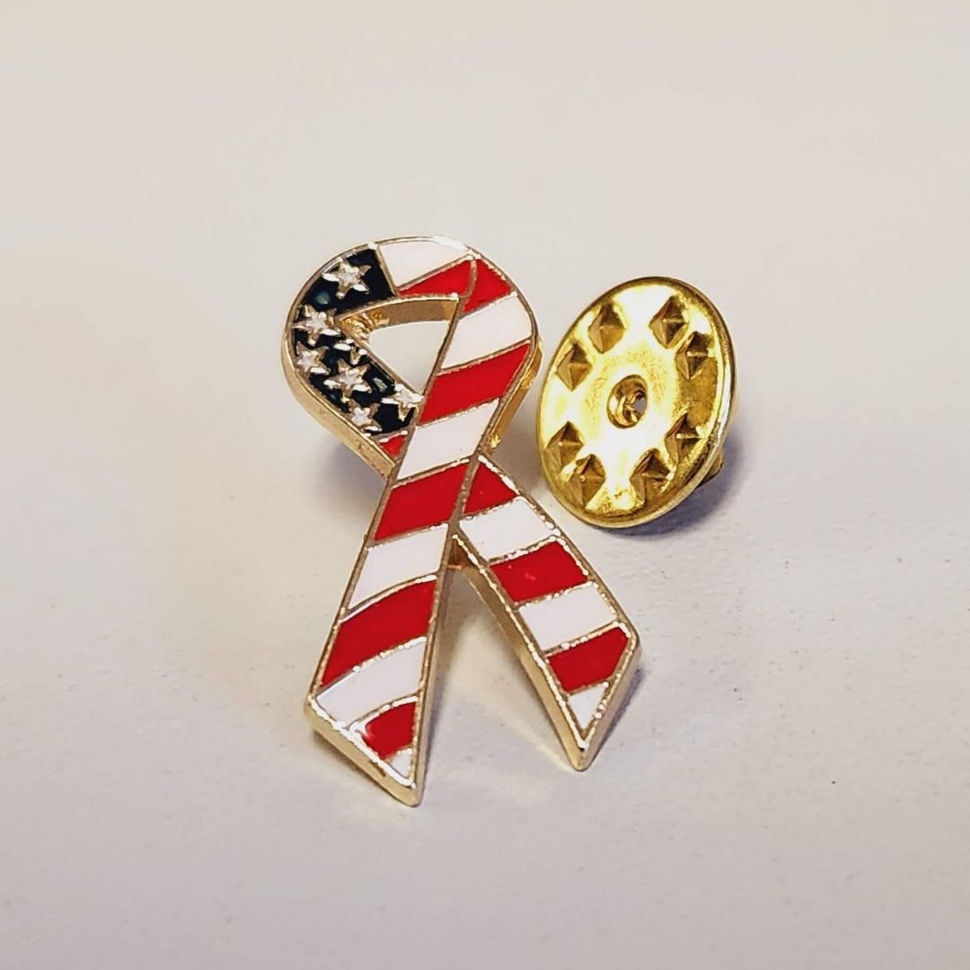 Patriotic Ribbon Lapel Pin (Gold Plated) - PatriotDepot.com