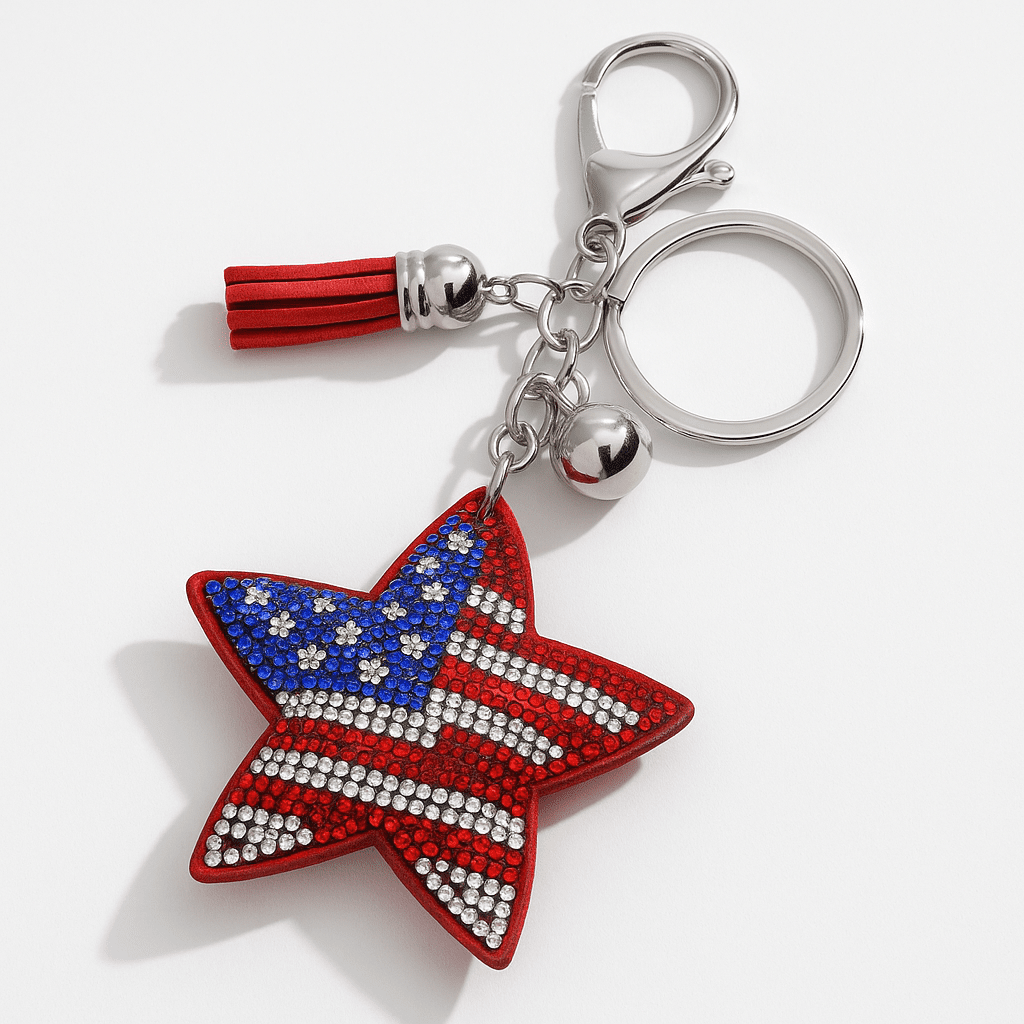 Patriotic Stars & Stripes Crystal Keychain - PatriotDepot.com