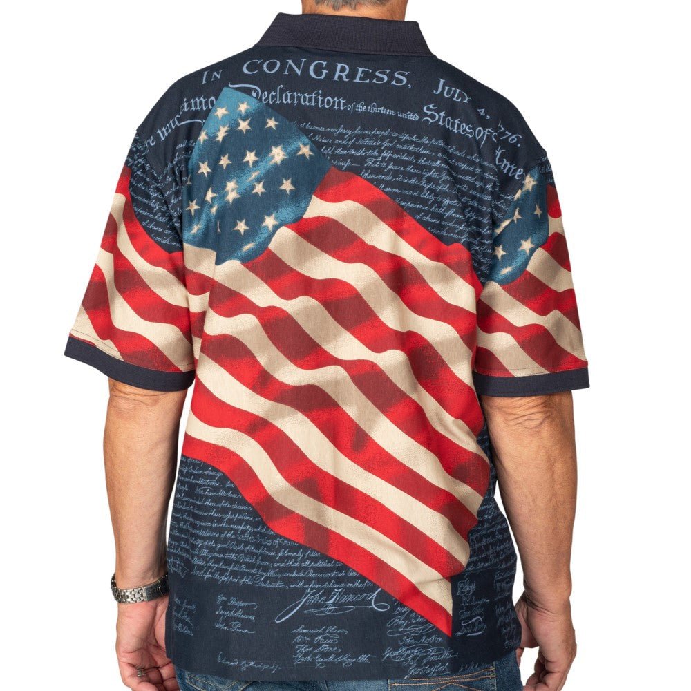 Patriotic Waving American Flag Polo Shirt (100% Cotton) - PatriotDepot.com