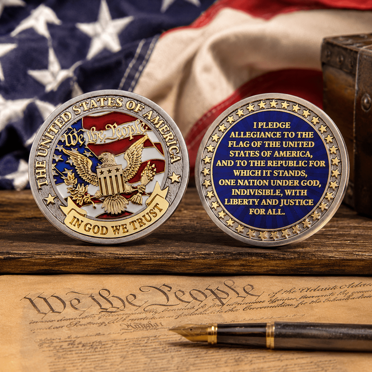 Pledge of Allegiance Patriotic Challenge Coin | One Nation Under God Heritage Edition - PatriotDepot.com