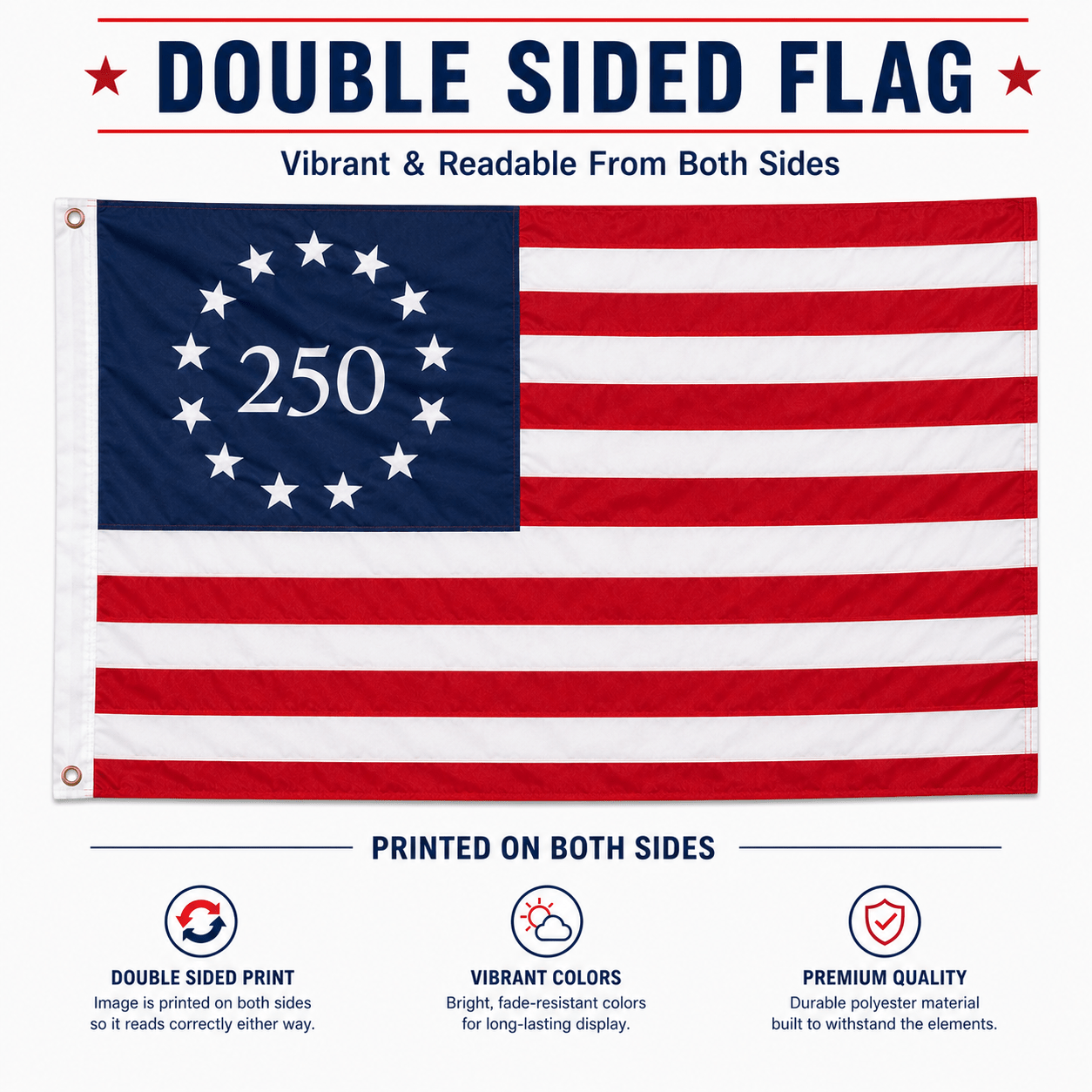 Premium Betsy Ross 250th Anniversary Flag 1776 Patriotic Flag | Double-Sided - PatriotDepot.com