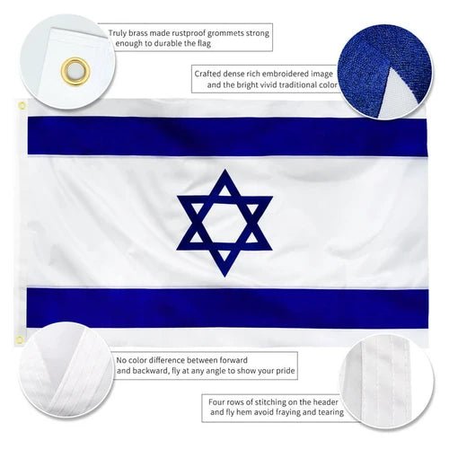 Premium Embroidered Star Israel Flag – 3′ × 5′ Heavy-Duty Nylon - PatriotDepot.com