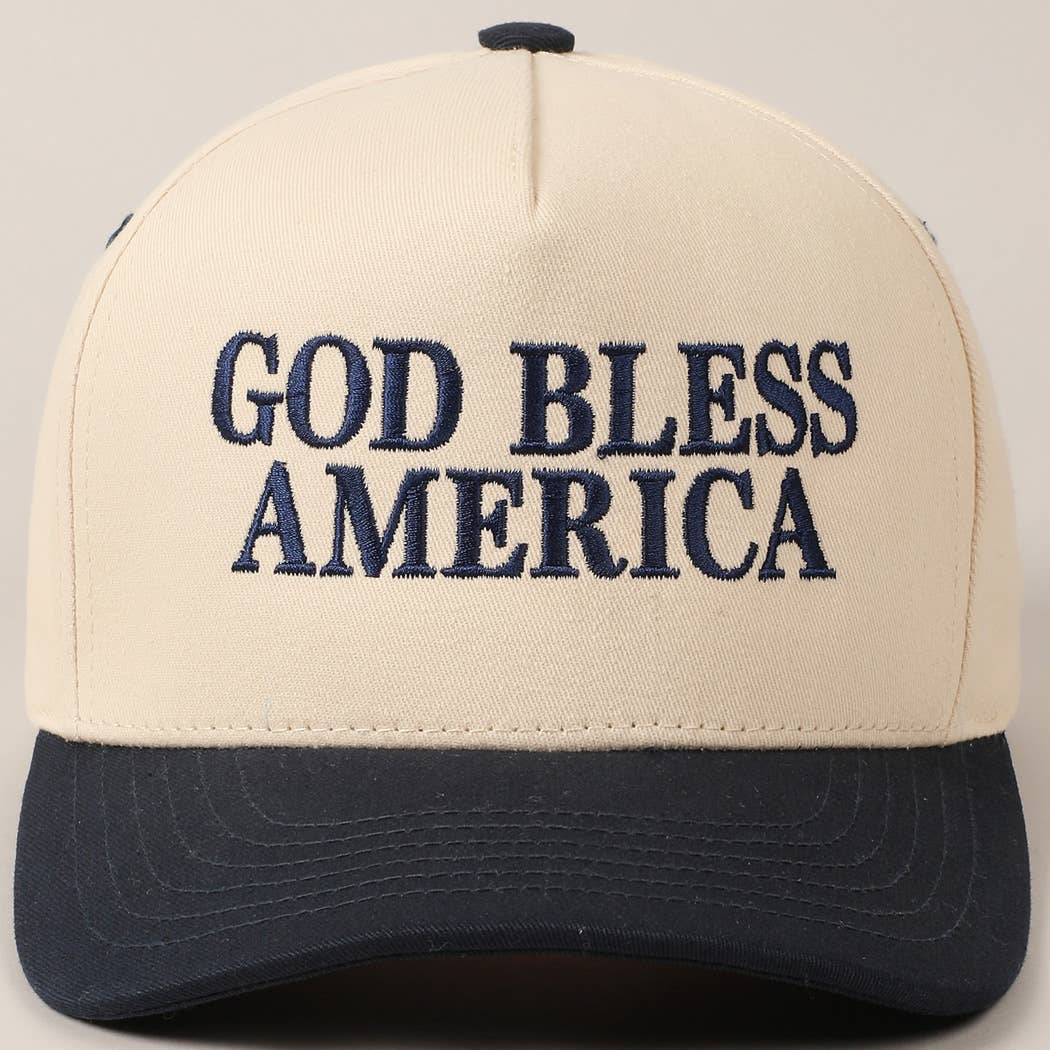 Premium God Bless America Two - Tone Embroidered Canvas Hat - PatriotDepot.com