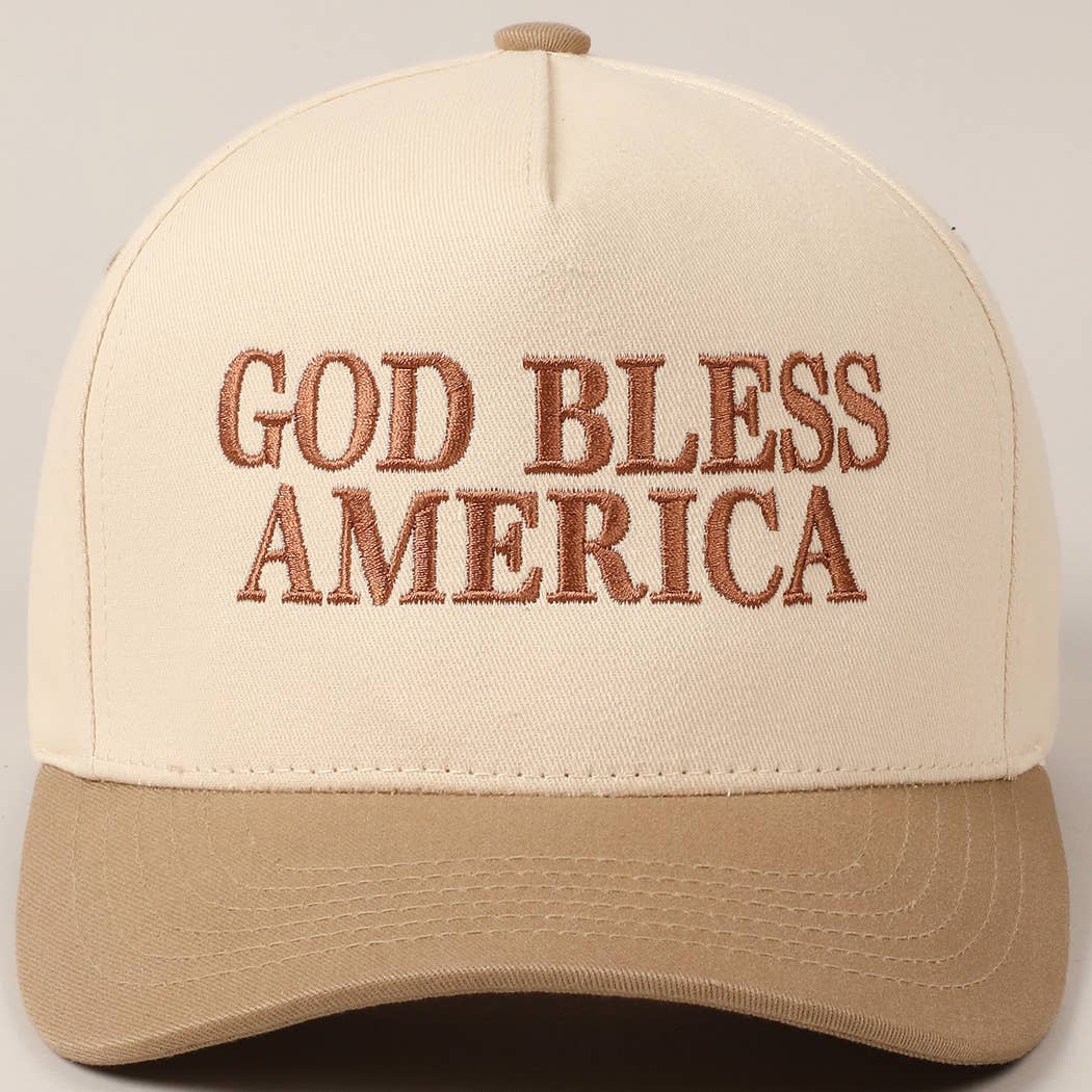 Premium God Bless America Two - Tone Embroidered Canvas Hat - PatriotDepot.com