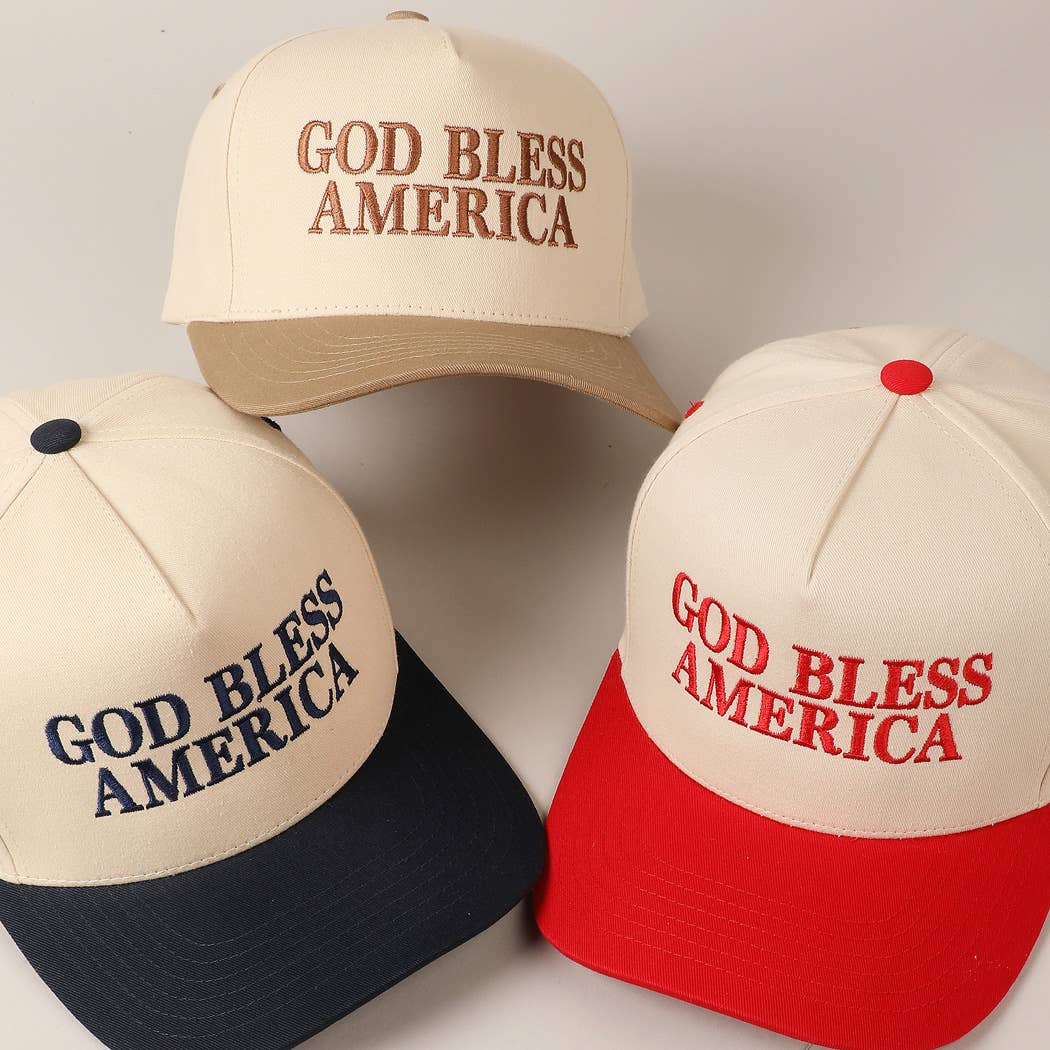 Premium God Bless America Two - Tone Embroidered Canvas Hat - PatriotDepot.com