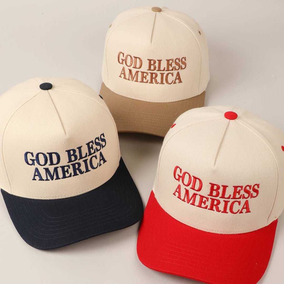 Premium God Bless America Two - Tone Embroidered Canvas Hat - PatriotDepot.com