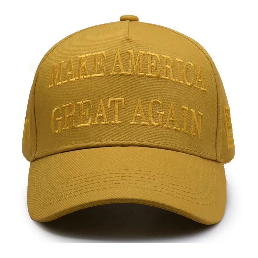 Premium Make America Great Again 45 - 47 Embroidered Hat (Gold) 3 Sided Design - PatriotDepot.com