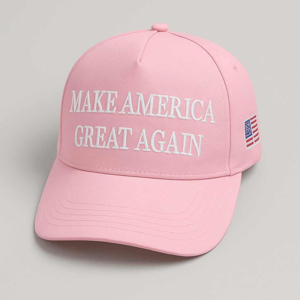 Premium Make America Great Again 45 - 47 Embroidered Hat (Light Pink) 4 - Sided Design - PatriotDepot.com