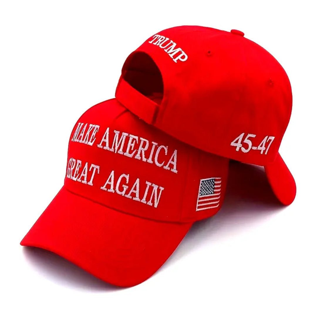 Premium Make America Great Again 45 - 47 Embroidered Hat (Red) 4 Sided Design - PatriotDepot.com