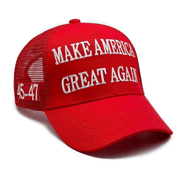 Premium Make America Great Again 45 - 47 Embroidered Trucker Hat (Red) 4 Sided Design - PatriotDepot.com
