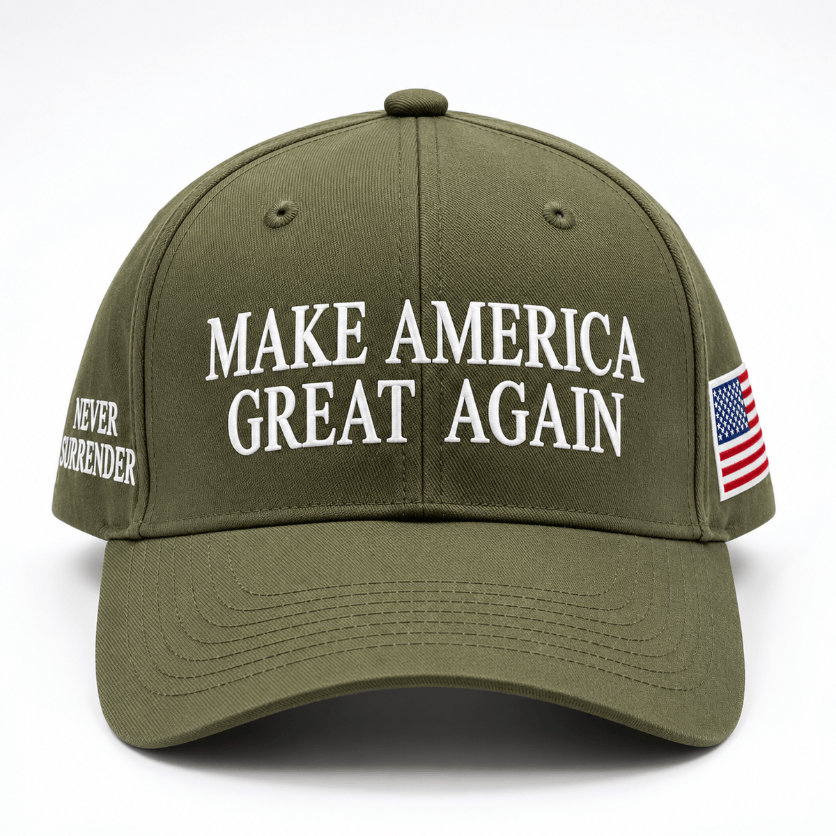 Premium Make America Great Again Embroidered Hat (Olive) 4 Sided Design - PatriotDepot.com