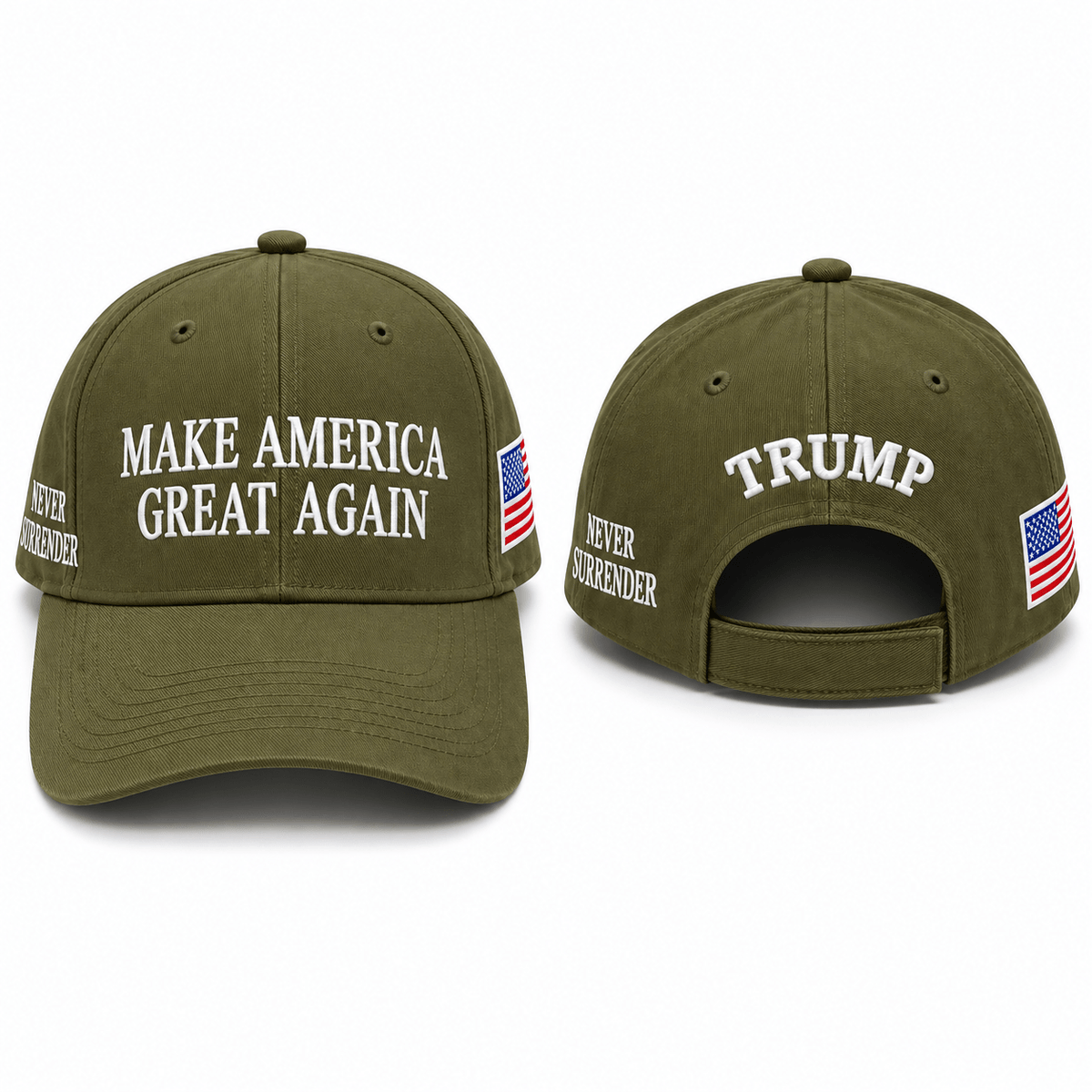 Premium Make America Great Again Embroidered Hat (Olive) 4 Sided Design - PatriotDepot.com