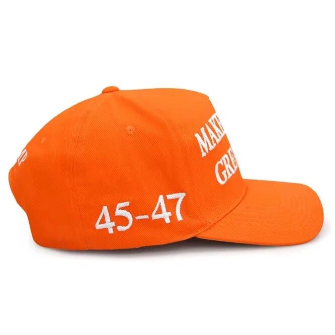 Premium Make America Great Again Embroidered Hat (Tangerine) 4 Sided Design - PatriotDepot.com