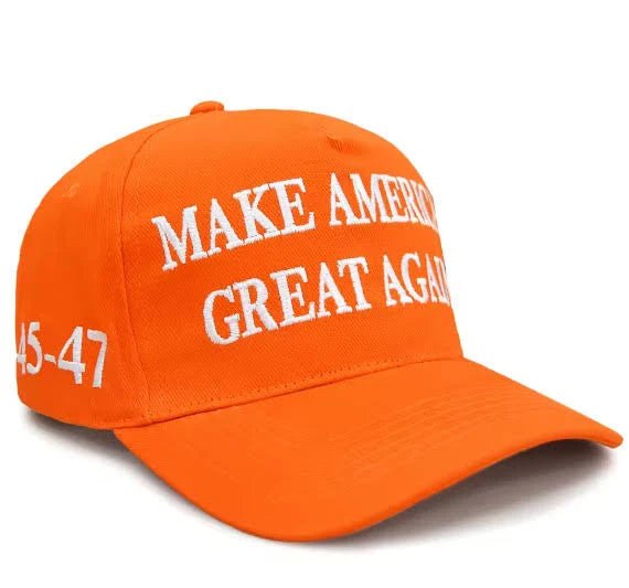Premium Make America Great Again Embroidered Hat (Tangerine) 4 Sided Design - PatriotDepot.com