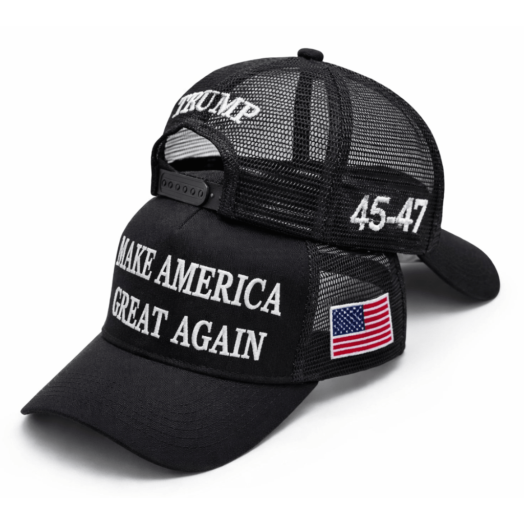 Premium Make America Great again Embroidered Trucker Hat (Black) 4 Sided Design - PatriotDepot.com