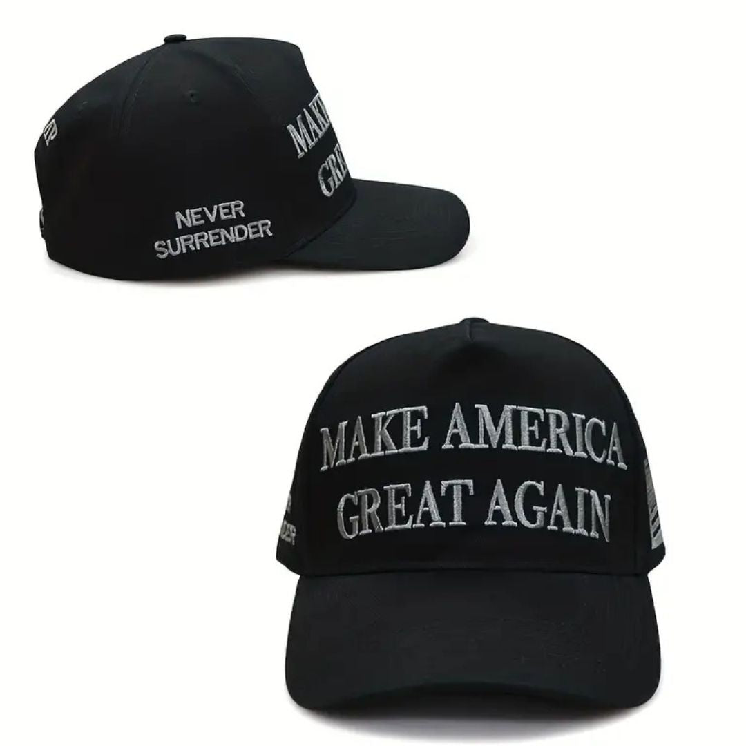 Premium Make America Great Again Never Surrender Embroidered Hat 4 Sided Design - PatriotDepot.com
