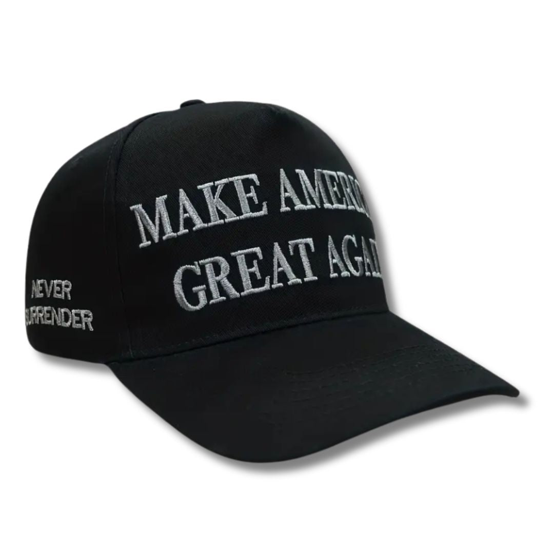 Premium Make America Great Again Never Surrender Embroidered Hat 4 Sided Design - PatriotDepot.com