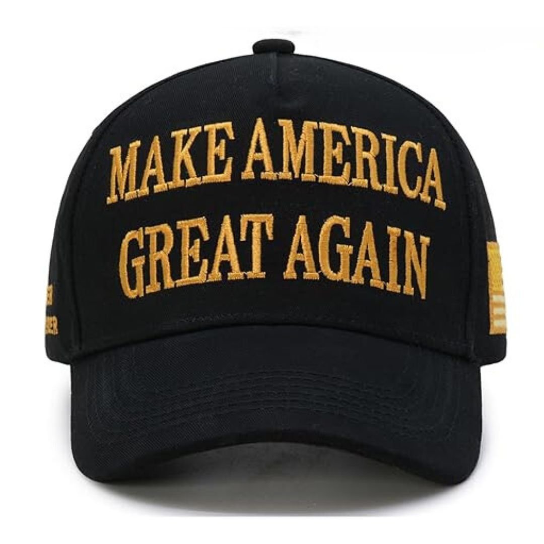 Premium Make America Great Again Never Surrender Embroidered Hat (Black/Gold) 4 Sided Design - PatriotDepot.com