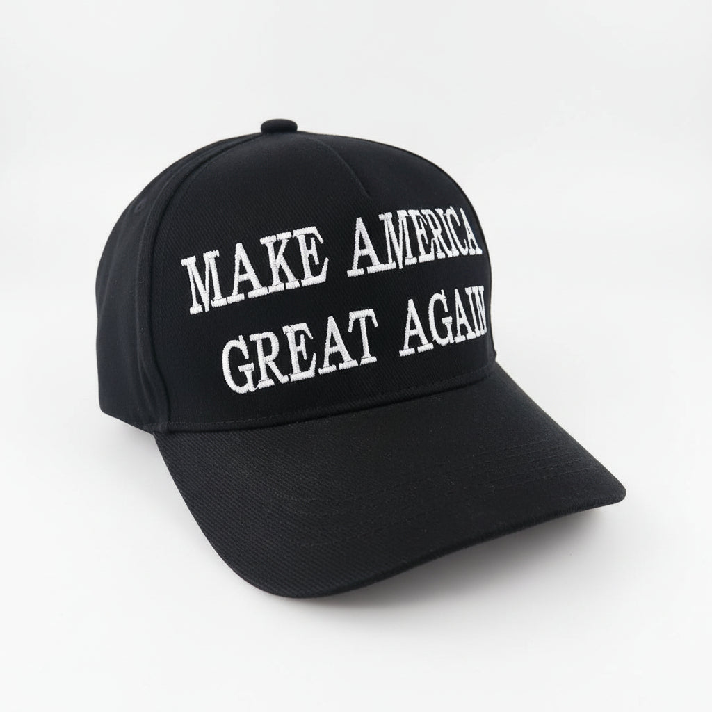 Premium Make America Great Again Never Surrender Embroidered Hat (Black/White) 4 - Sided Design - PatriotDepot.com