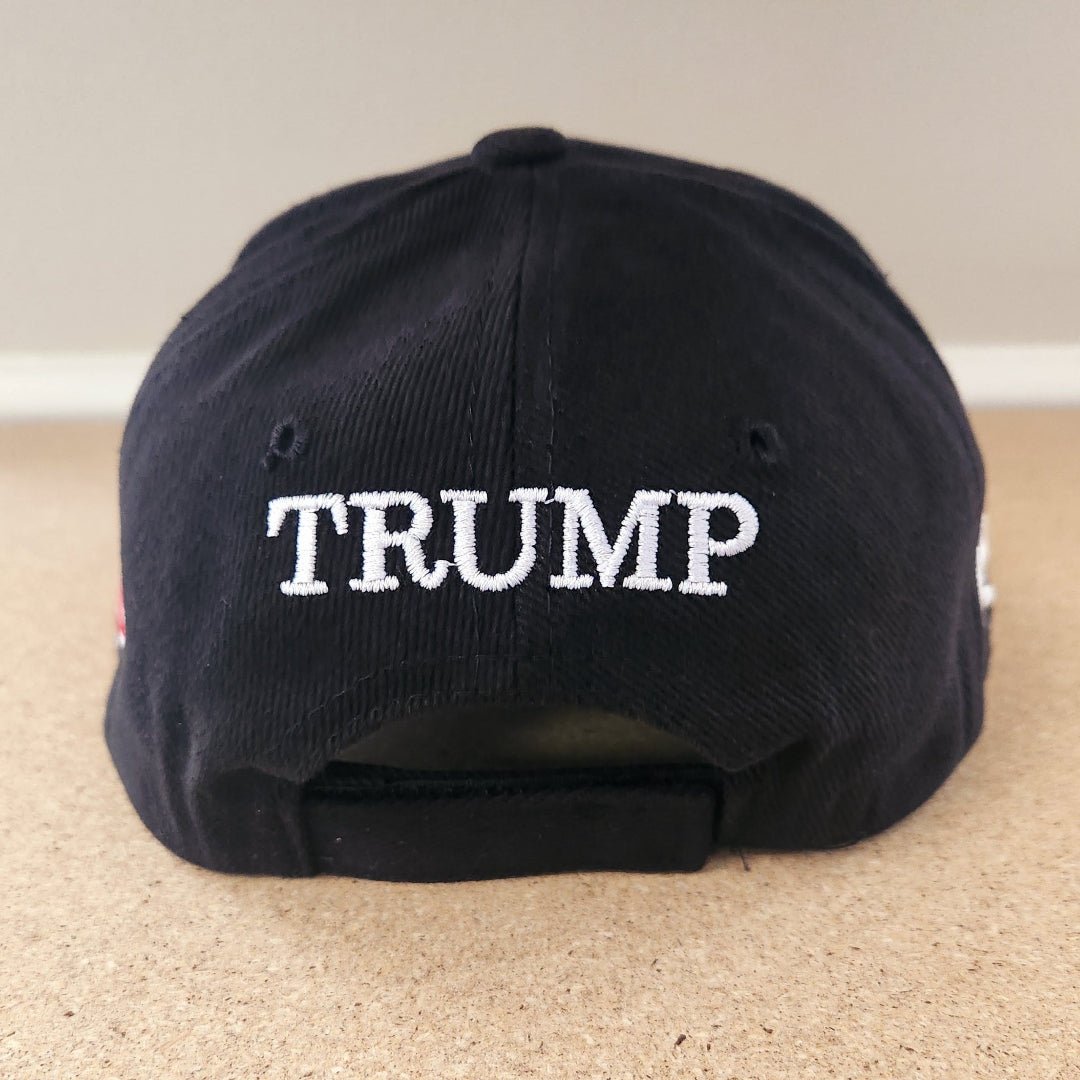 Premium Make America Great Again Never Surrender Embroidered Hat (Black/White) 4 - Sided Design - PatriotDepot.com