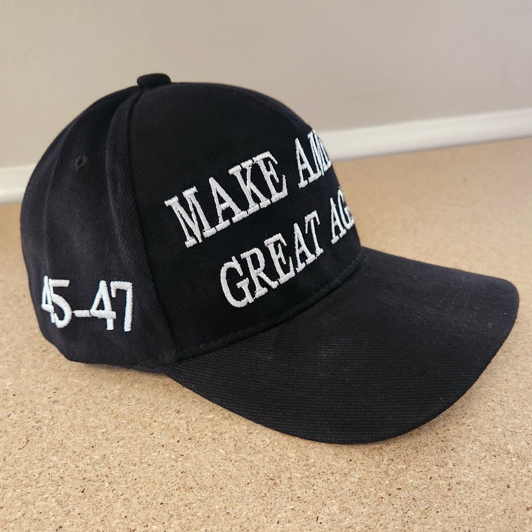 Premium Make America Great Again Never Surrender Embroidered Hat (Black/White) 4 - Sided Design - PatriotDepot.com