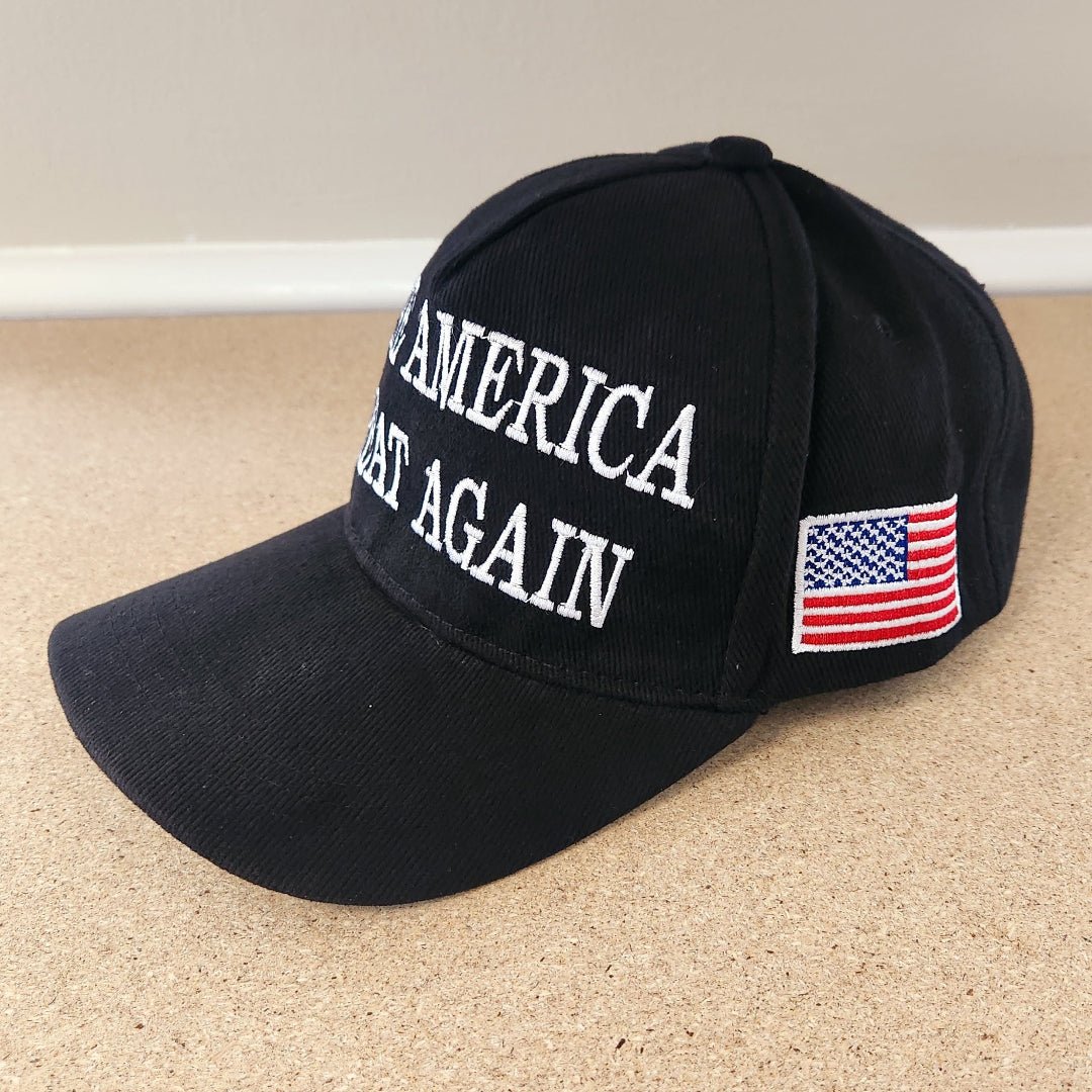 Premium Make America Great Again Never Surrender Embroidered Hat (Black/White) 4 - Sided Design - PatriotDepot.com