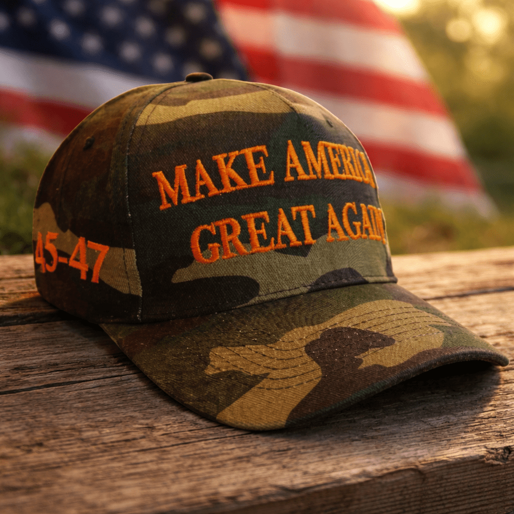 Premium Make America Great Again Never Surrender Embroidered Hat (Camo) 4 Sided Design - PatriotDepot.com