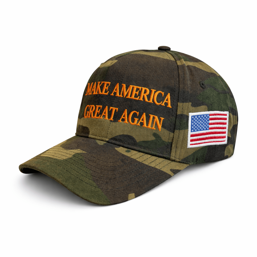 Premium Make America Great Again Never Surrender Embroidered Hat (Camo) 4 Sided Design - PatriotDepot.com