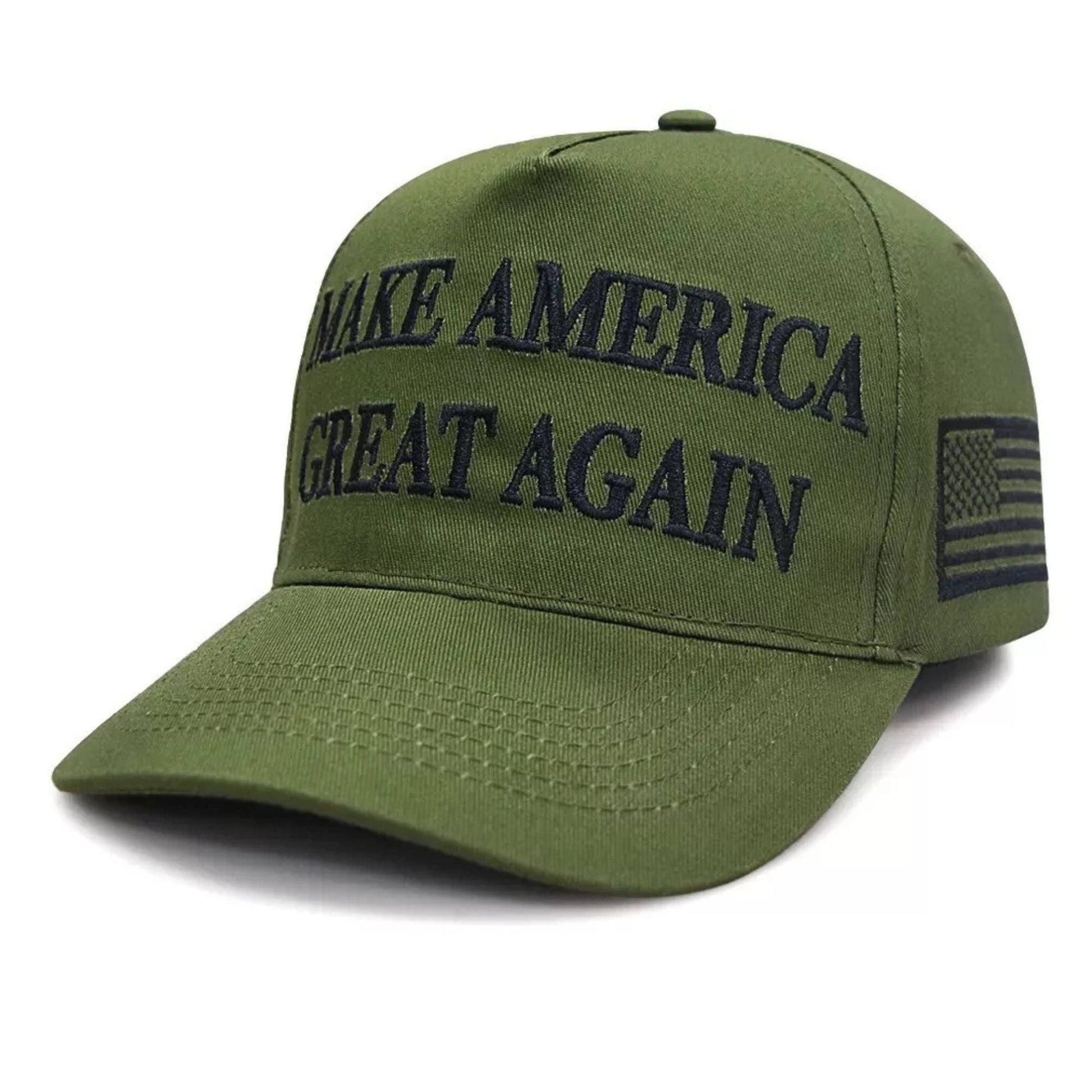 Premium Make America Great Again Never Surrender Embroidered Hat (Military Green) 4 - Sided Design - PatriotDepot.com