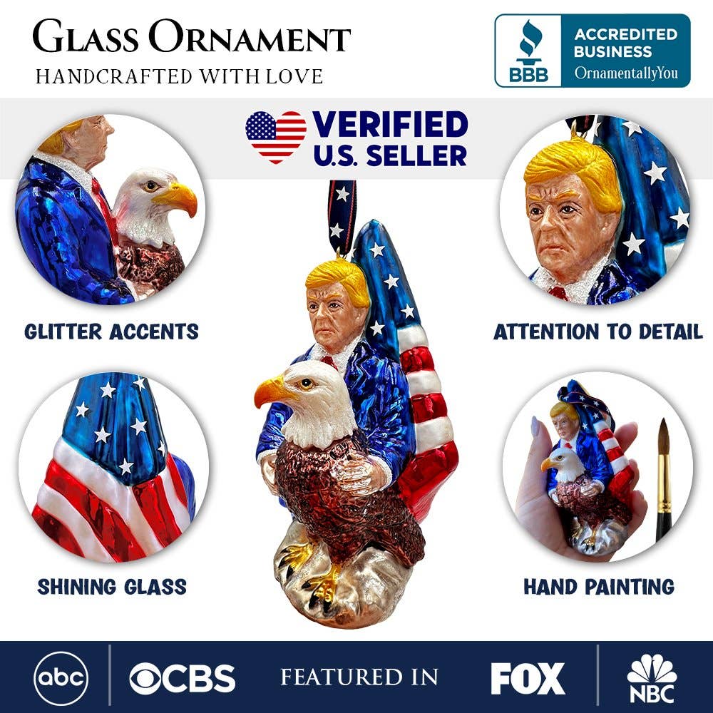 Premium President Trump Patriotic Glass Ornament - PatriotDepot.com