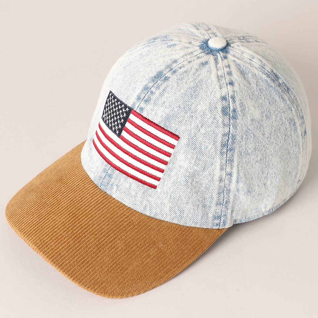 Premium Two - Toned American Flag Custom Embroidered Denim Hat - PatriotDepot.com