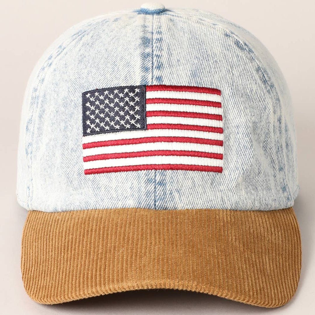 Premium Two - Toned American Flag Custom Embroidered Denim Hat - PatriotDepot.com