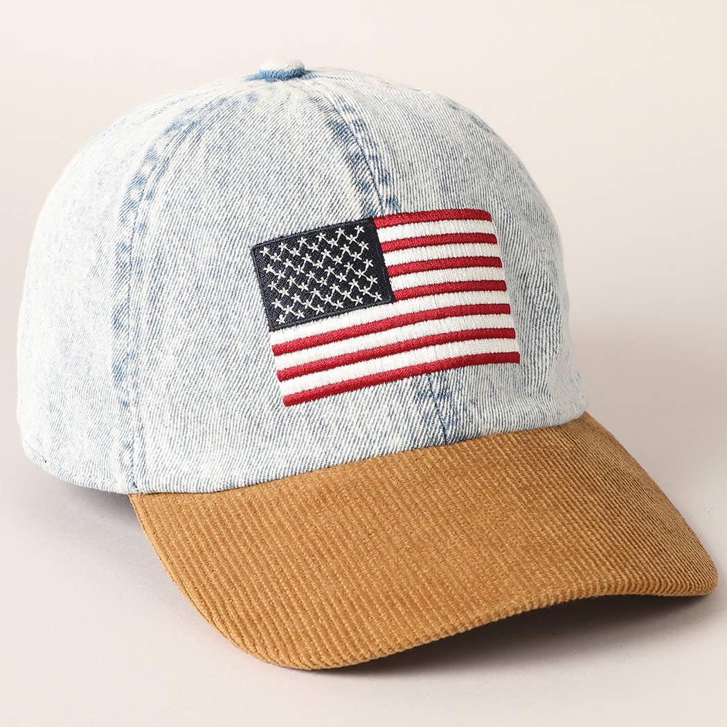 Premium Two - Toned American Flag Custom Embroidered Denim Hat - PatriotDepot.com