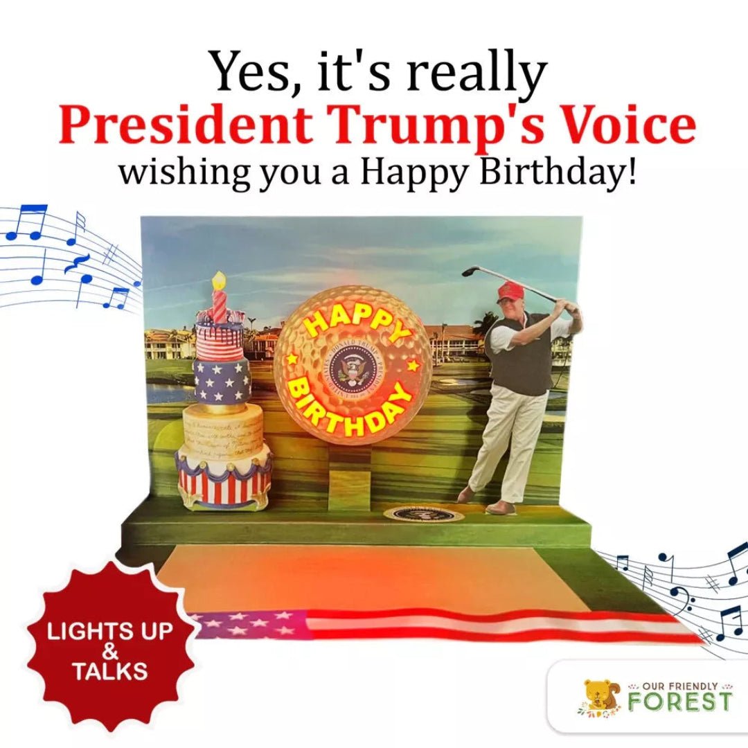 President Trump Talking & Motion Golfing Birthday Card with Authentic Voice - PatriotDepot.com