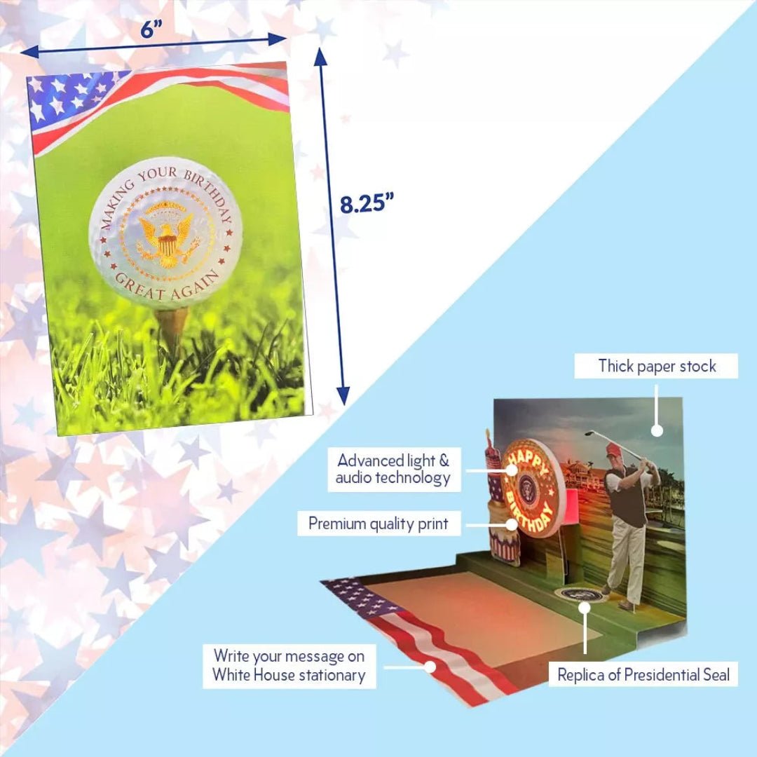 President Trump Talking & Motion Golfing Birthday Card with Authentic Voice - PatriotDepot.com