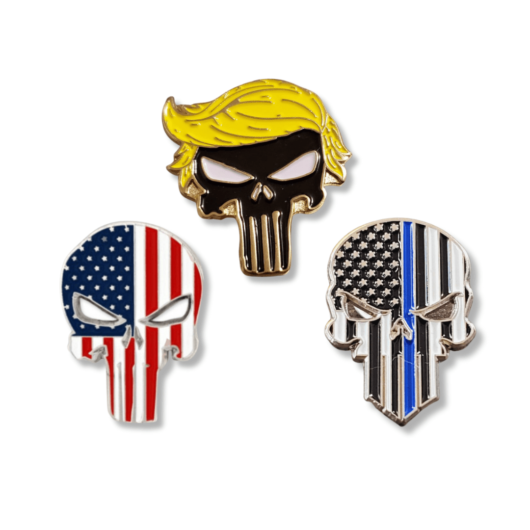 Punisher Enamel Lapel Pin 3 - Pack - PatriotDepot.com