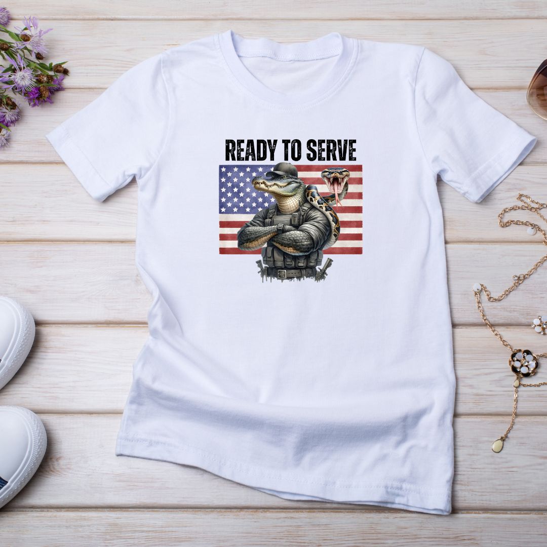 Ready to Serve Alligator Alcatraz T-Shirt (Patriotic Python Edition) - PatriotDepot.com