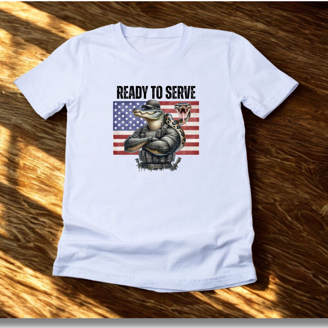 Ready to Serve Alligator Alcatraz T-Shirt (Patriotic Python Edition) - PatriotDepot.com