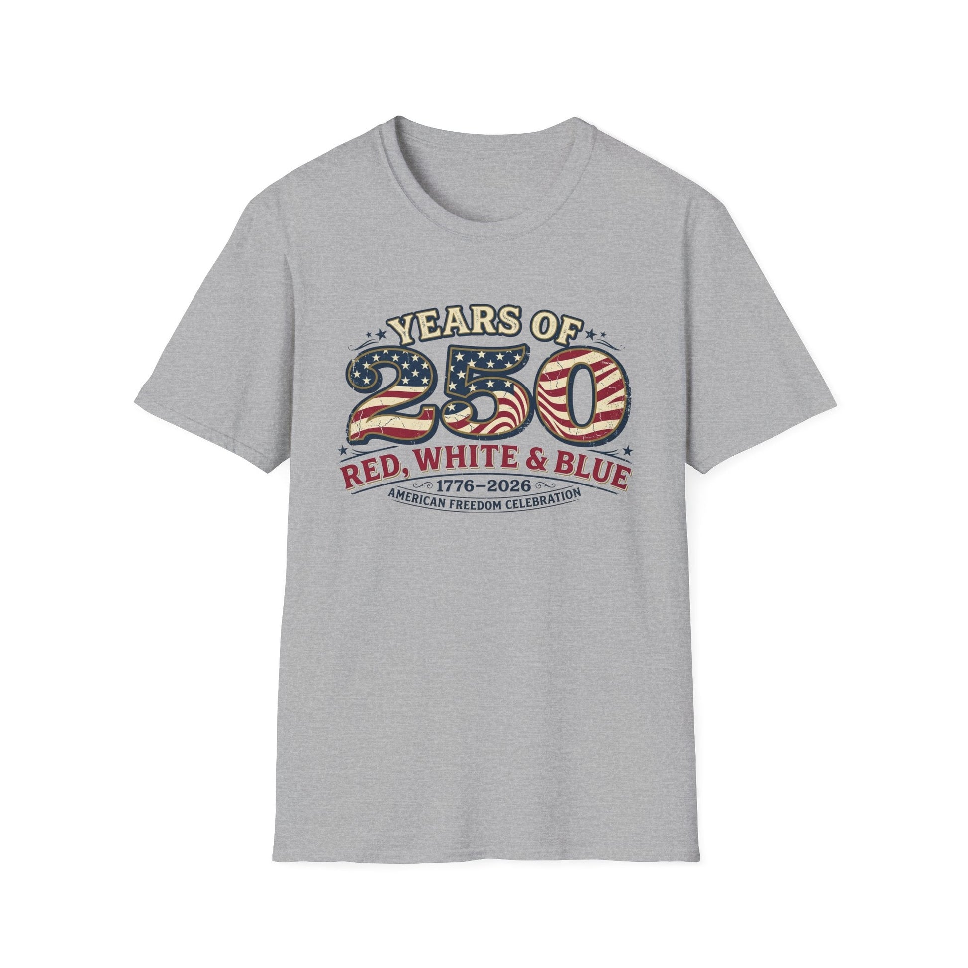 Red, White, & Blue 250 Years of Freedom Patriotic T-Shirt - PatriotDepot.com