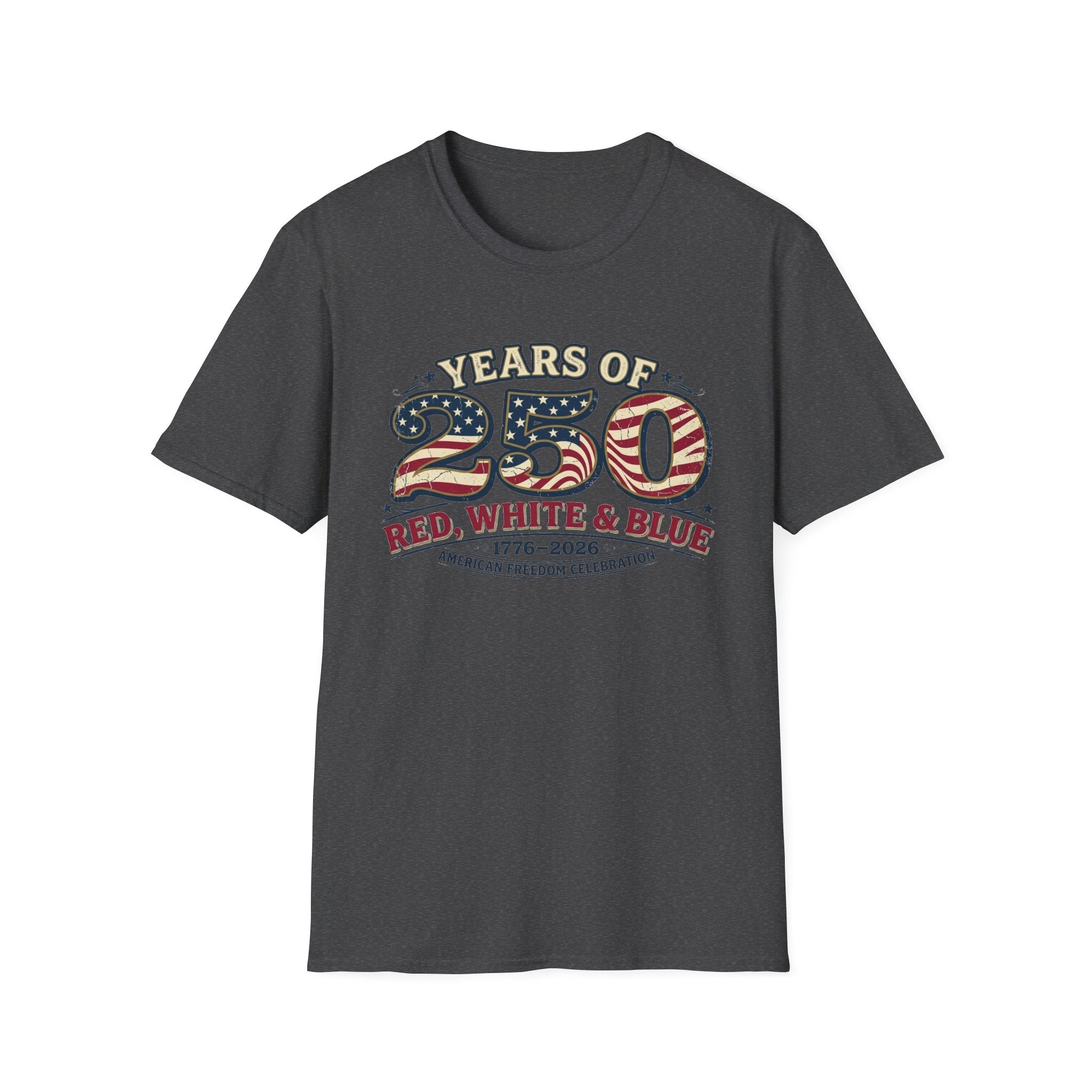 Red, White, & Blue 250 Years of Freedom Patriotic T-Shirt - PatriotDepot.com