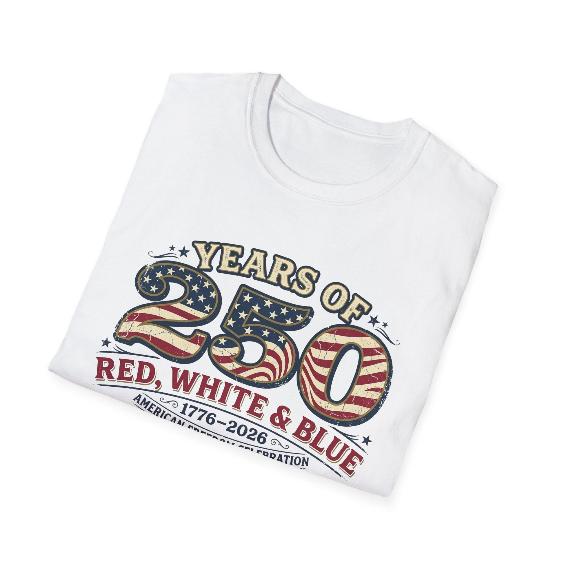 Red, White, & Blue 250 Years of Freedom Patriotic T-Shirt - PatriotDepot.com