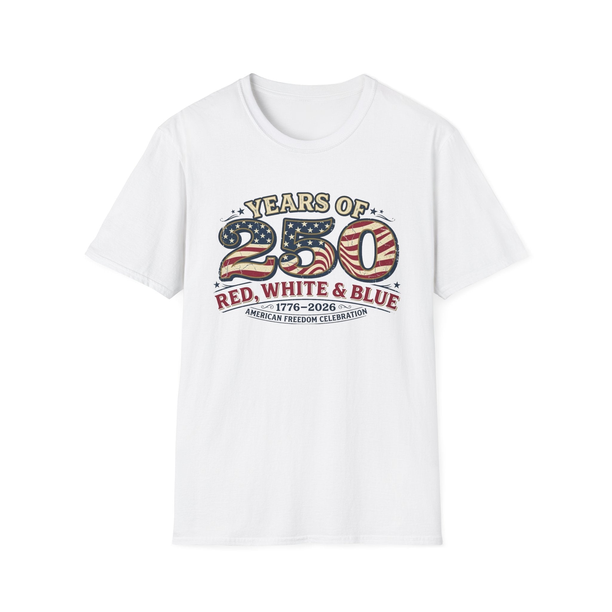 Red, White, & Blue 250 Years of Freedom Patriotic T-Shirt - PatriotDepot.com