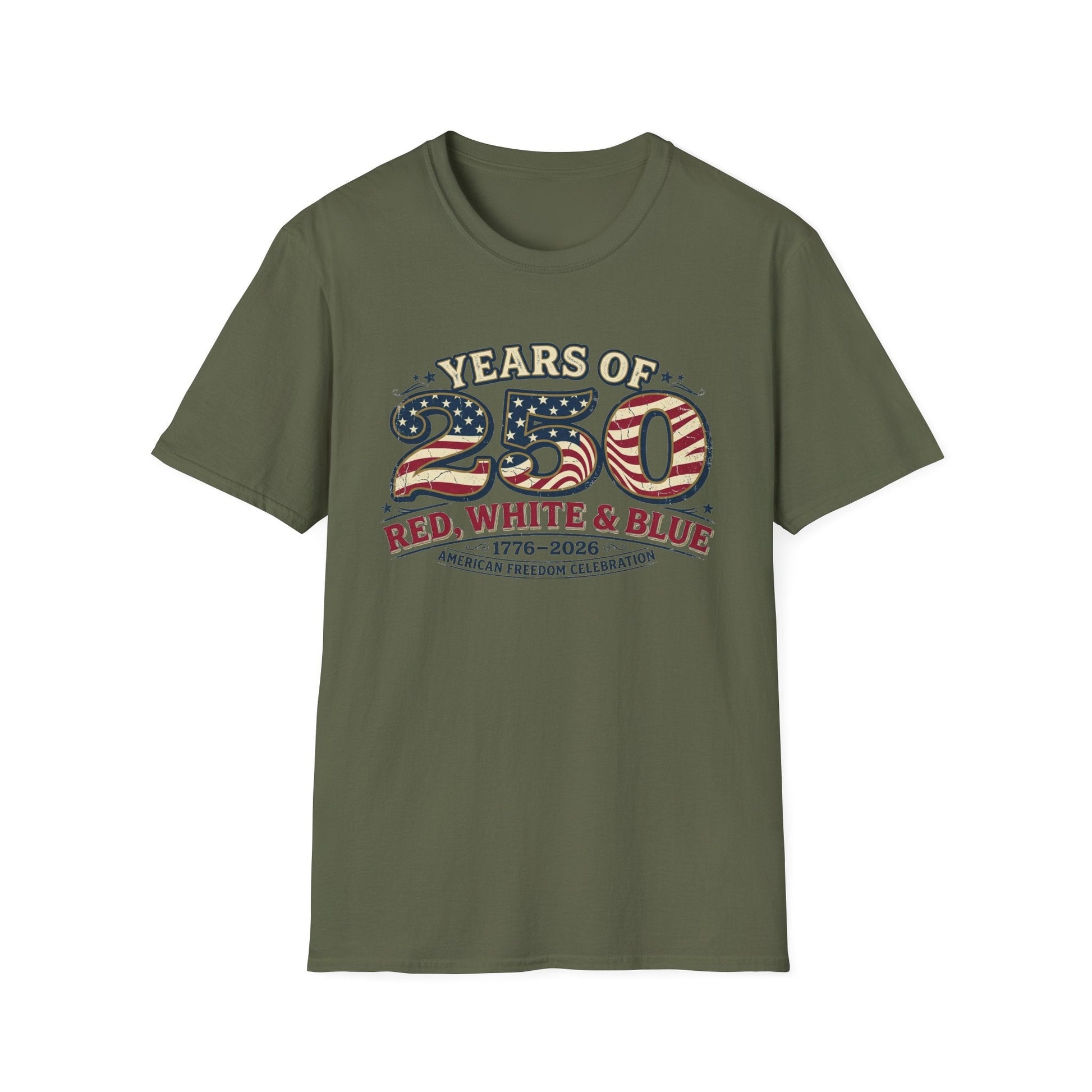 Red, White, & Blue 250 Years of Freedom Patriotic T-Shirt - PatriotDepot.com